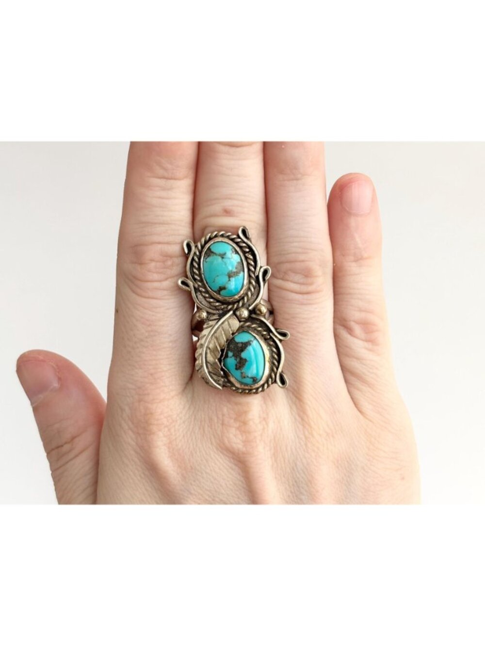 Southwest American Navajo Turquoise Sterling Silver 925 Vintage Ring - sz 7.5 - Picture 12 of 13
